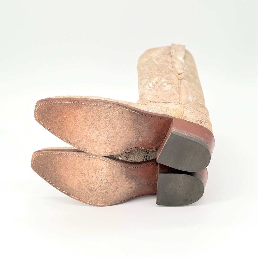 Lucchese 1883 Stone Suede Metallic Python Cowgirl Boots Snip Toe Womens 7B - Picture 6 of 9